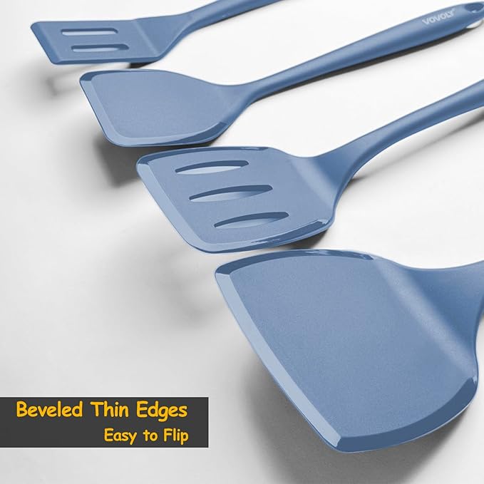 Silicone Spatula Set, 600째F Heat Resistant Silicone Spatula Turner Flipper for Cooking, Non Stick and Non Scratch Kitchen Utensils for Eggs & Pancakes, 4 Pack,Starry Blue