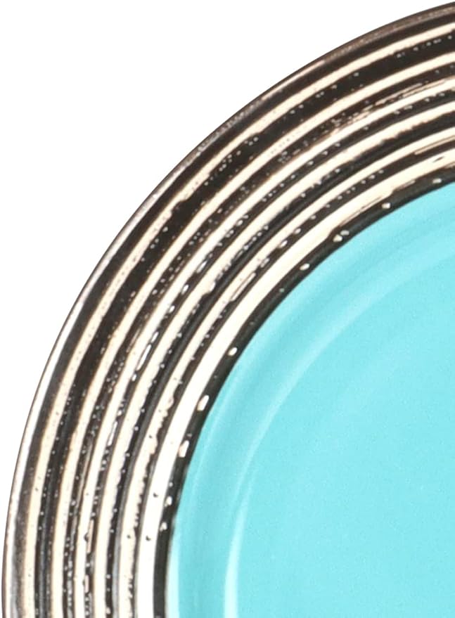 16 Piece Dinnerware Set, Ceramic Plates and Bowls Sets for 4, Microwave and Dishwasher Safe, Handcrafted Tree Bark Series Dish Set, Turquoise