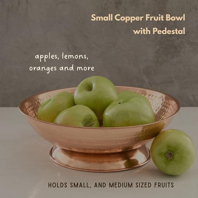 Copper Fruit Bowl for Kitchen Counter, Decorative Bowl, Table Centerpiece, Kitchen Storage, Home Decor, Copper Accessories, Pedestal Bowl (Small 12")