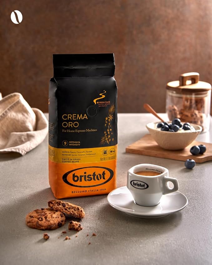 Bristot Crema Oro Italian Whole Espresso Beans ??Medium Roast Coffee ??Smooth & Aromatic with Notes of Spices, Caramel & Sandalwood ??1.1 lb (500 g)