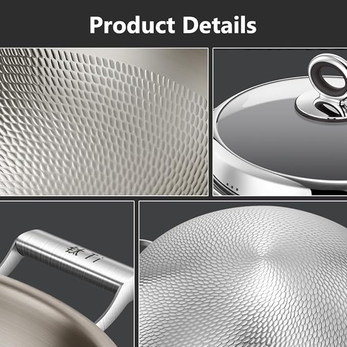 Titanium Hammered Wok with Double Handles, 2026 New Multifunctional Ultra-Durable Scratch-Resistant Non Stick Even Heating Titanium Wok for Cooking,with lid,15.75IN
