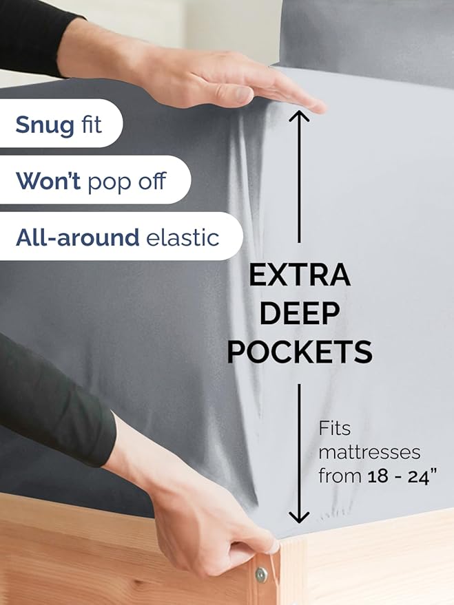 Extra Deep Pocket Queen Sheet Set - 4 Piece Breathable & Cooling Bed Sheets - Hotel Luxury Sheet Set - Soft, Wrinkle Free & Comfy - Easily Fits Extra Deep Mattresses - Deep Pocket Steel Blue Sheets