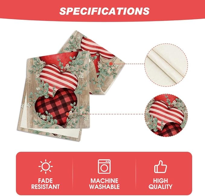 Artoid Mode Wood Eucalyptus Hearts Valentine's Table Runner, Anniversary HoliKitchen Dining Table Decoration for Home Party Decor 13x36 Inch