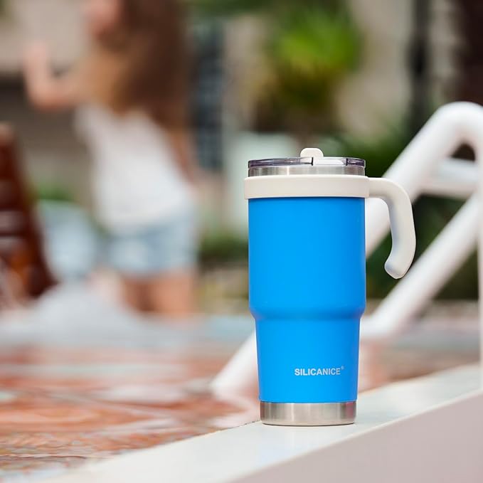 SILICANICE Kids - 24oz Insulated Tumbler - Removable Flip Spout & Straw Water Bottle With Durable handle, Base & Lid, Leak proof, Perfect for School, Sports, Lunch, Travel & Camp- Blue