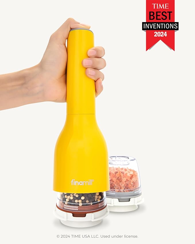 FinaMill Classic Battery Spice Mill ??Battery Operated Salt and Pepper Grinder Set, Includes 2 Interchangeable Spice Pods, Adjustable Coarseness, Ceramic Grinder, LED Light, Kitchen Gifts for Women
