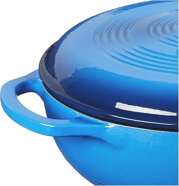 Lodge 3 Quart Enameled Cast Iron Dutch Oven with Lid ??Dual Handles ??Oven Safe up to 500째 F or on Stovetop - Use to Marinate, Cook, Bake, Refrigerate and Serve ??Caribbean Blue