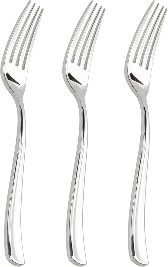 WDF 300PCS Silver Plastic Forks - Heavy Duty Plastic Forks Disposable - Sturdy&Durable Plastic Silverware Bulk for Wedding/Party/Daily Using/Valentine's Day