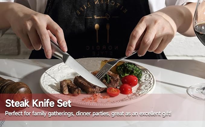 Steak Knives, Steak Knife Set of 4, German Stainless Steel Steak Knife Serrated, Silver