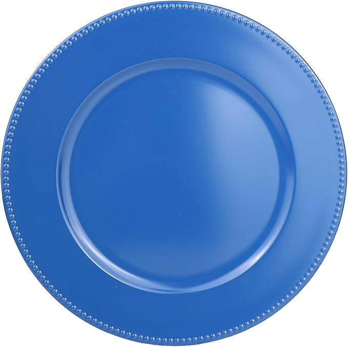 Set of 12 Plastic Blue Charger Plates, Elegant Chargers for Table Dinner Decoration, Wedding, Holiday,13"