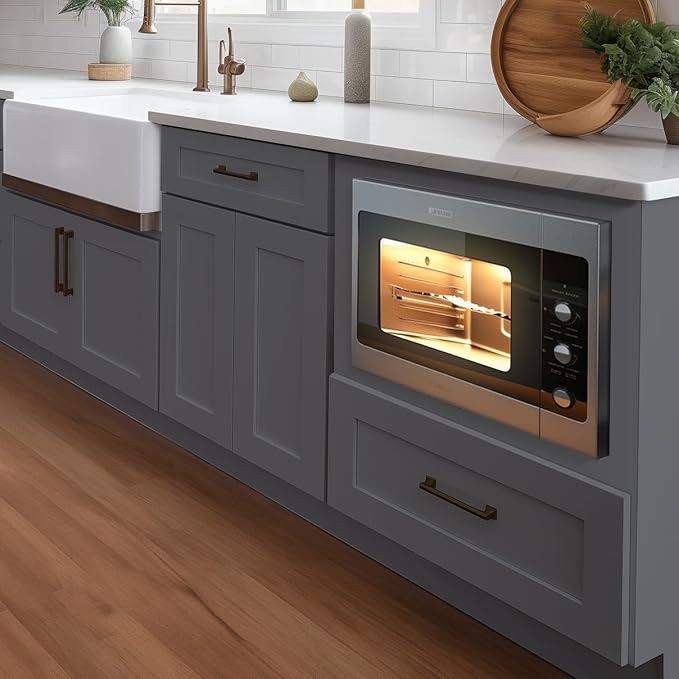 Microwave Base Cabinet ??Solid Wood Shaker Style Kitchen Storage Base Unit with Drawer & Soft-Close Doors, RTA Pantry Cupboard for Dining Room, Coffee Bar 30" W x 24" D x 34 1/2" H (Pebble Gray)
