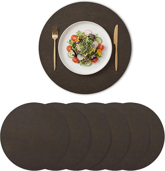 Artoid Mode Coffee Faux Leather Placemats Set of 6, 15 Inch Waterproof Wipeable Heat Resistant Place Mats, Reversible Table Mats for Kitchen Dining Decor