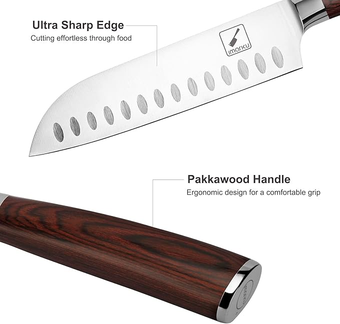imarku Santoku Knife 7 inch Kitchen Knife Ultra Sharp Asian Knife Japanese Chef Knife, German HC Stainless Steel 7Cr17Mov, Ergonomic Pakkawood Handle, Christmas Gifts for Women/Men, Red