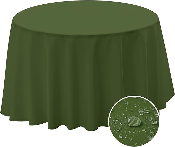 BYDOLL Table Cloth 60 Inch Round Tablecloth Fits Max50 Inch Diameter Table Top,Green Polyester Washable Wrinkle-Free Spillproof Tablecloth for Party Patio Cover