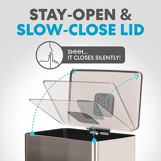 SIMPLI-Magic 13.2 Gallon (50L) Step Trash Can ??Kitchen Garbage Can with Slow-Close Lid ??Odor Control, Hands-Free, Easy to Clean, Brushed Stainless Steel (Rose Gold)