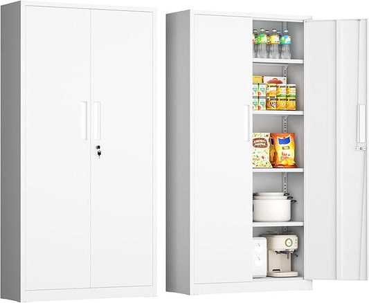 INTERGRAET 63" Tall Pantry Cabinet,Kitchen Pantry Storage Cabinets with 2 Doors and 4 Shelves,White Metal Storage Cabinet,Cupboard for Home,Kitchen,Living Room/Dining