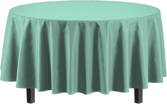 Party Solids 6-Pack Premium Plastic Tablecloth 84in. Round Plastic Table Cover - Mint