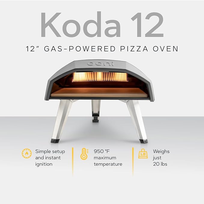 Ooni Koda 12 Gas Pizza Oven ??12" Outdoor Pizza Oven Cooks Pizza in 60 Seconds, Includes 28 mBar Regulator and Gas Hose, Propane Grill Reaches 950째F