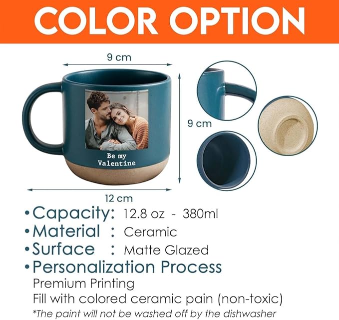 Custom Valentine Pottery Mug with Photo, Personalized Couple Coffee Cups, Custom Valentine Gifts for Girlfriend Boyfriend, Personalized Gifts for Couple