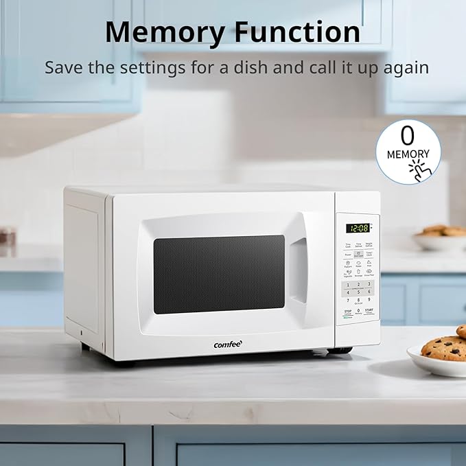 COMFEE' EM720CPL-PM Countertop Microwave Oven with Sound On/Off, ECO Mode and Easy One-Touch Buttons, 0.7 Cu Ft/700W, Pearl White