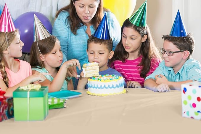Party Solids 54 Inch X 300 Feet Ivory Plastic Table Cover Roll in A Cut - to - Size Box with Convenient Slide Cutter. Cuts Up to 36 Rectangle 8 Feet Plastic Disposable Tablecloths