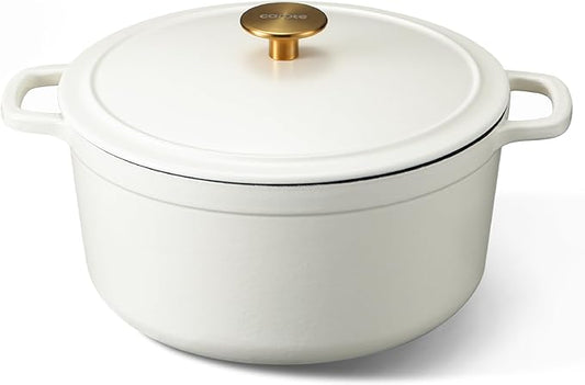 CAROTE 5QT Enameled Cast Iron Dutch Oven Pot with Lid, Heavy-Duty Dutch Oven for Sourdough Bread Baking, Braising, Stews, Roasting, Healthy & Non-Toxic, Dual Handles, All Stovetop Compatible, Oven Safe up to 500째 F, Cream White