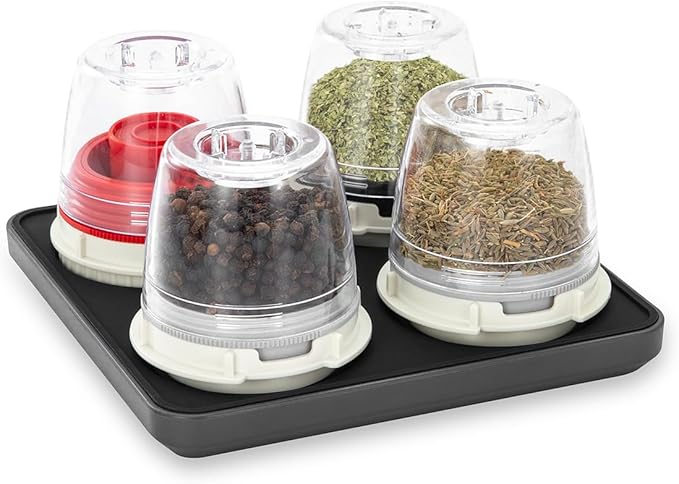 FinaMill Slate Quartet Stackable Tray ??Spice Rack for 4 FinaMill Pods, Durable Kitchen Organizer for Spice Grinder, BPA-Free, Easy to Clean, Keep Spices Neat & Accessible, Home and Kitchen Gift Ideas