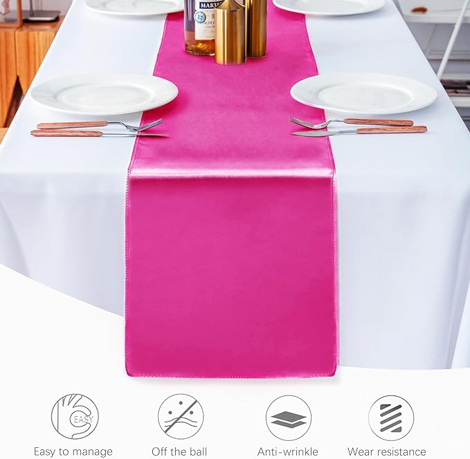 JEVIX 20 Pack Satin Table Runner 12 X 108 Inch Silk Table Runner for Party,Wedding, Birthday, Banquets,Decoration(Fuchsia)
