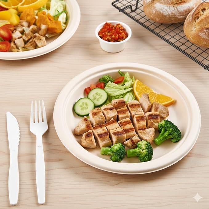 100% Compostable Paper Plates, Heavy Duty Disposable Plates [125-Pack] 9 Inch Plates - Eco-Friendly, Biodegradable Sugarcane Bagasse, Natural Unbleached Brown 9" Dinner Paper Plate Disposable