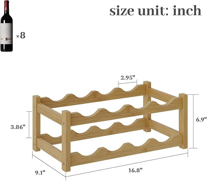 Wine Rack竊똁amboo Wine Storage Cabinet Shelf竊똂ountertop Wine Shelf- Freestanding Wine Holder for Kitchen & Pantry (Natural, 2-Tier)