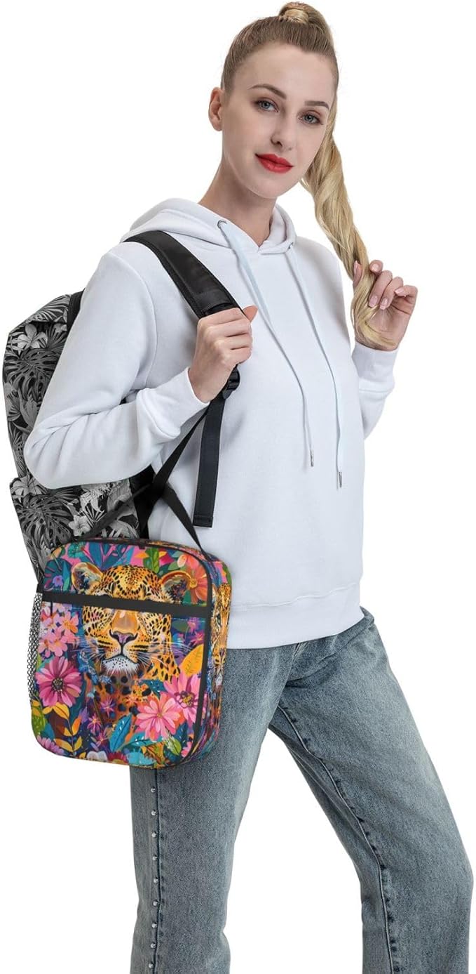 VANZEV Insulated Lunch Box for Women Men, Leopard Floral Lunch Box Reusable Portable Lunch Bag Cooler Tote Waterproof Lunch Container for Office Picnic Work Travel Hiking
