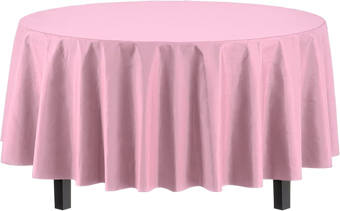Party Solids 6-Pack Premium Plastic Tablecloth 84in. Round Plastic Table Cover - Pink