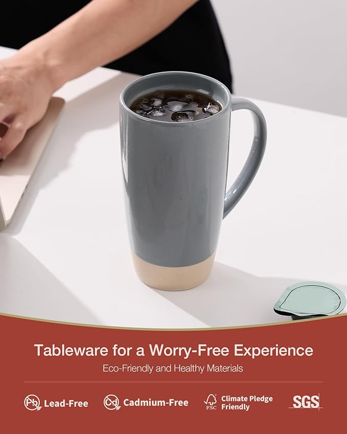 famiware Milkyway Coffee Mug, 20oz Large Coffee Mug, Ceramic Mug with Lid, Tea Cup with Handle for Latte, Tea, Cocoa, Milk, Home & Office, Dark Gray