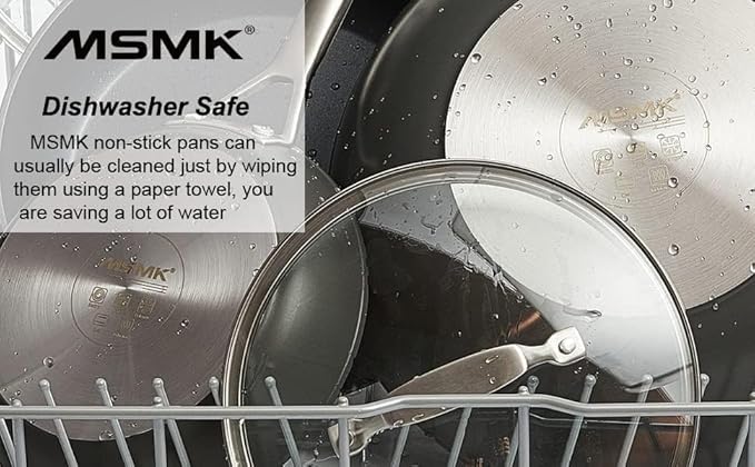 MsMk Non Stick Pans Set 7-Piece, 8, 10, 12 Inch Frying Pans and 12 Inch Induction Wok with Tempered Glass Lids, PRO Heat Distribution, Stay-Cool Handles, Oven Safe 700?? Compatible with All Cooktops