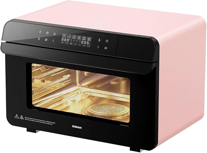 ROBAM Toaster Steam Combi Oven, Countertop Air Fryer 20-in-1 Oven with Convection & Grill, Stainless Steel Interior, 3-Layer Insulated Glass Door, 3 Steam Modes, 30 Built-In Recipes (Pink)