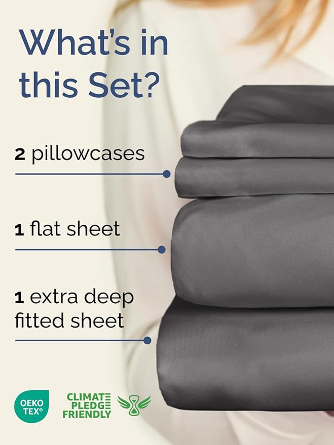 CGK Linens Extra Deep Pocket King Sheets - 4 Piece Breathable & Cooling Bed Sheets - Hotel Luxury Bed Sheet Set - Super Soft, Wrinkle Free and Comfy - Fits Extra Deep Mattresses - Dark Grey Sheets Set