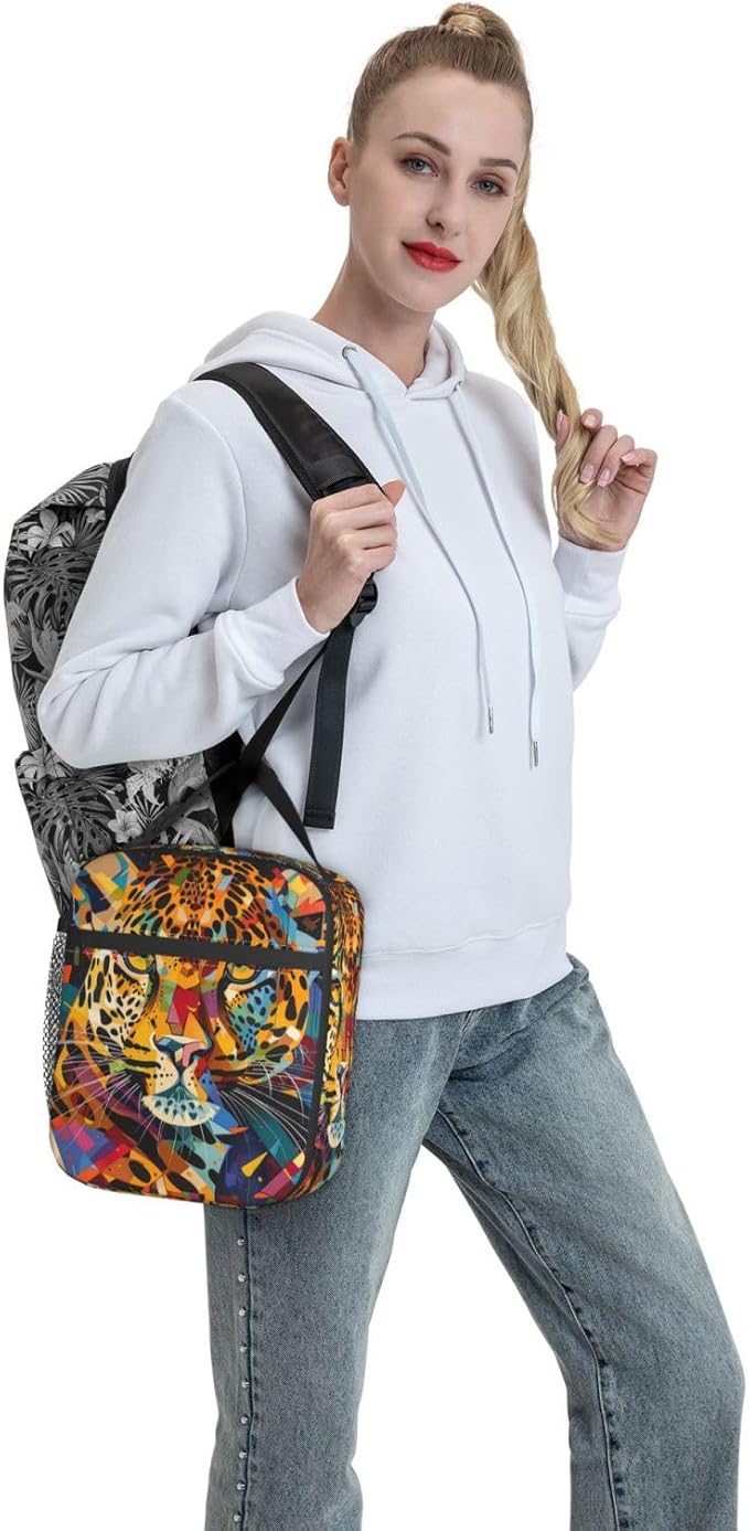 VANZEV Colorful Leopard Face Pattern Insulated Lunch Box Gifts for Kids Adults Vibrant Cheetah Print Reusable Portable Lunchbox Cooler Lunchbag for Work Picnic School Travel or Hiking
