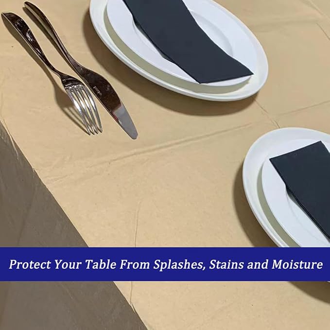 [6 Pack] Kraft Paper Tablecloth Disposable for Rectangle Tables, 54 X 108 Inch Party Table Cover with Plastic Backing, Waterproof 3 Ply Table Cloth for Wedding Valentine's Day BBQ Birthday