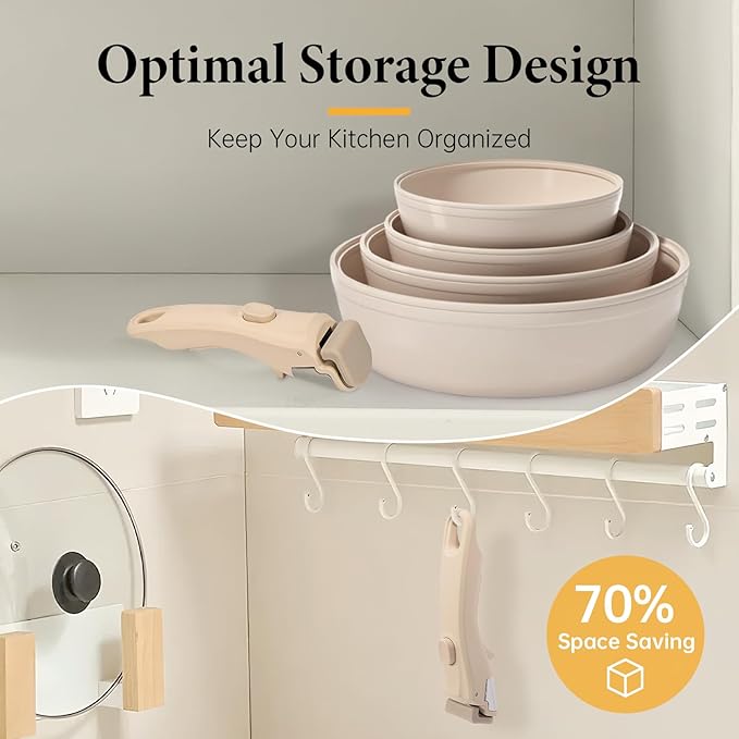 Removable Pot Handle Cream Beige, Universal Pan Handle, Replacement Handle for Pots and Pans, Fits All Cookware, Includes Spatula Rest & Drip Pad竊?Durable & Heat-Resistant