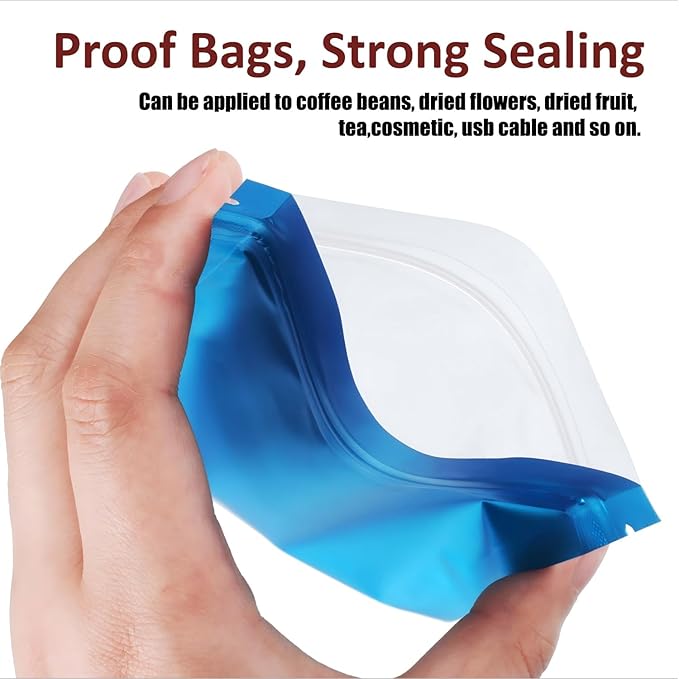 Blulu 100 Pieces Resealable Foil Proof Bags Scent Proof Flat Pouch Clear Smell Sealable Packing Bags Iridescent for Food Storage Snack Jewelry(4 x 6 Inch,Blue)