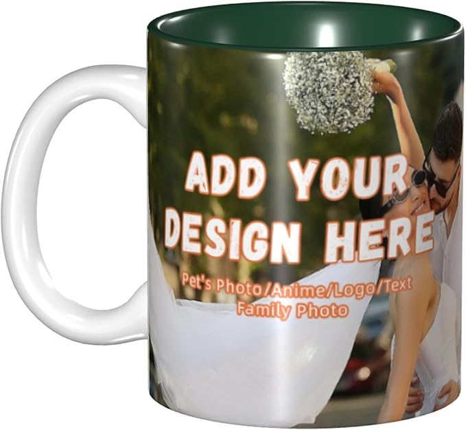 Custom Color Mugs with Partial or Full-Size Printing Customizable Photos and Text Coffee Mugs Creative Multicolor Designs Image (Full-Width, Dark Green)