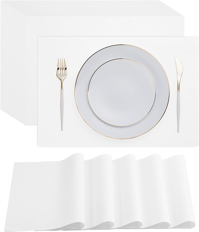 Disposable White Paper Placemats for Dining Table - 100-Pack 18" x 12" Cloth-Like Rectangle Paper Placemats for Baby, Kids, Party Or Weddings.
