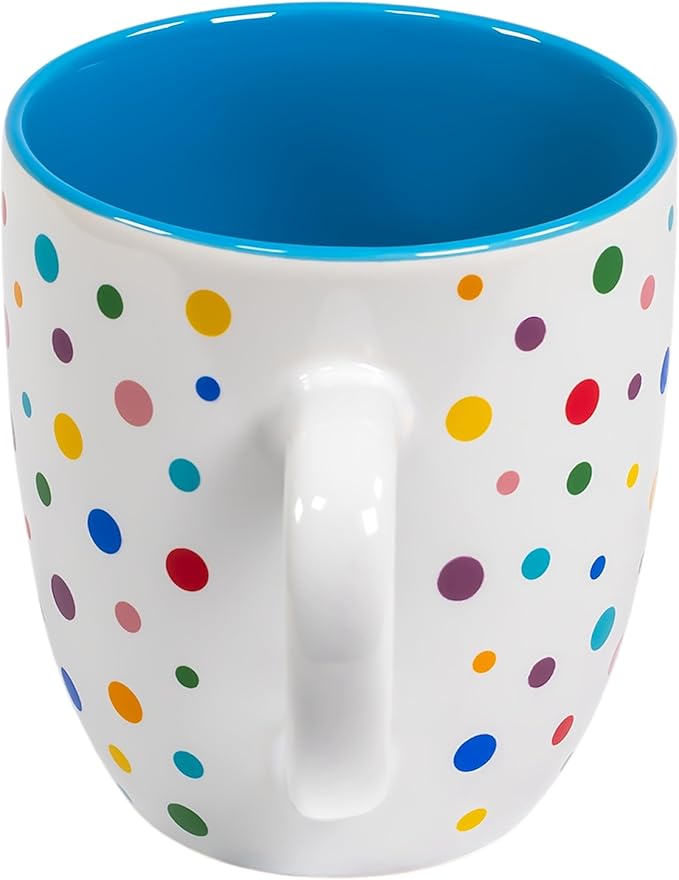 Denim Blue Cute Mug with Confetti Rainbow Sprinkles | Birthday Cake Coffee Cup Gift | Large Ice cream Cup | Dunkin Donuts Coffee Mugs With Fun Polka Dot Pattern