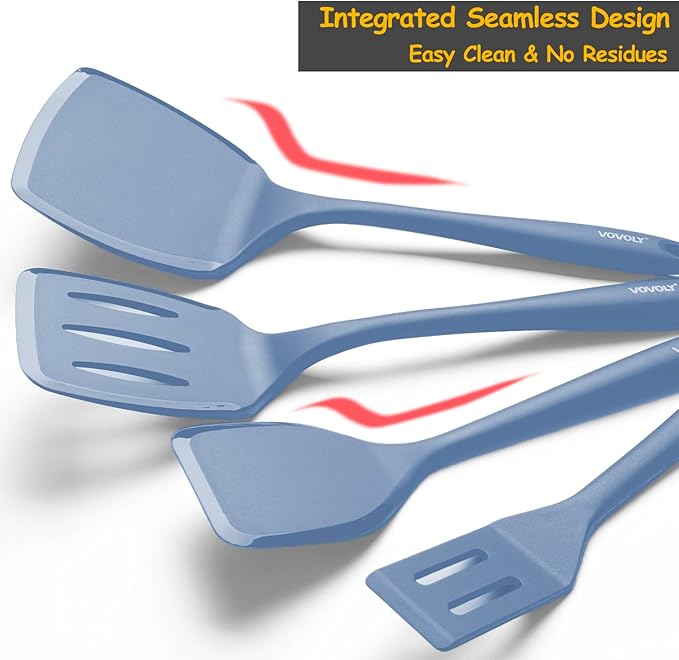 Silicone Spatula Set, 600째F Heat Resistant Silicone Spatula Turner Flipper for Cooking, Non Stick and Non Scratch Kitchen Utensils for Eggs & Pancakes, 4 Pack,Starry Blue