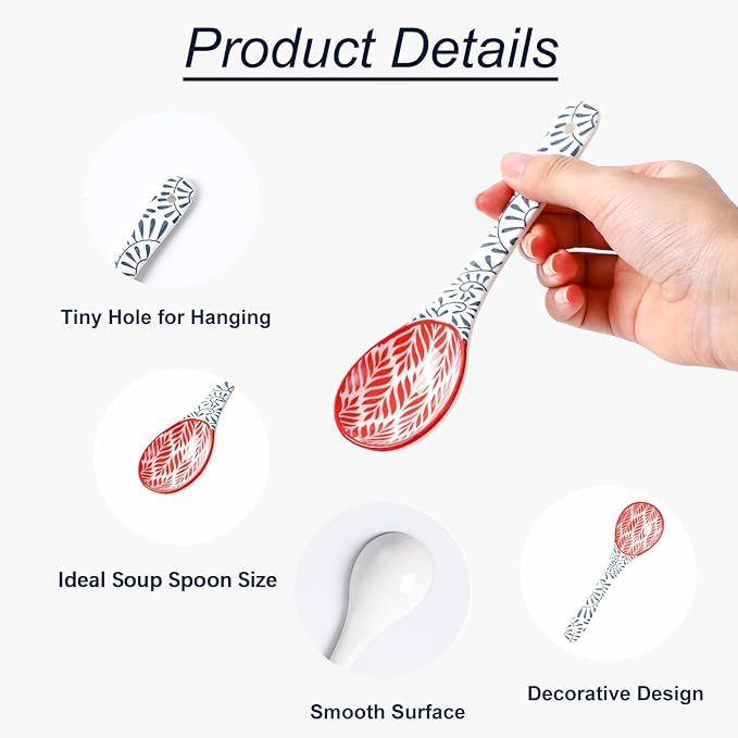 Selamica Ceramic Soup Spoons, 6.2 Inch Small Serving Spoons for Cereal, Yogurt, Dips, Ice Cream, Spoon Set of 6, Dishwasher & Microwave Safe, Assorted Colors