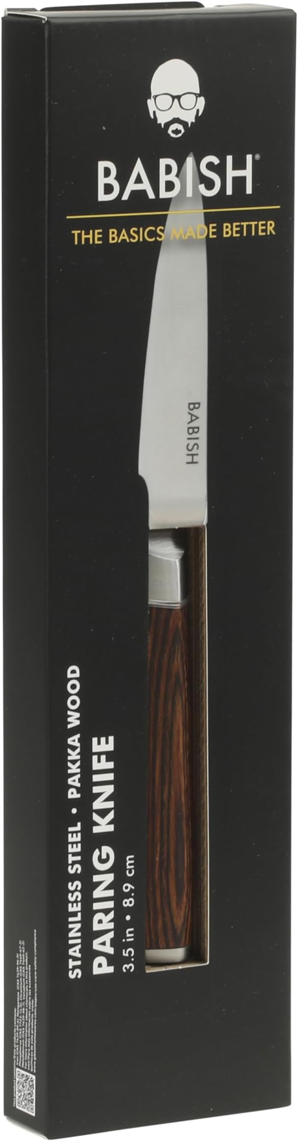 Babish German 1.4116 Stainless Steel Paring Knife with Dark Pakka Wood Handle ??3.5-Inch Precision Kitchen Knife for Peeling, Trimming & Prep Work, Full-Tang Blade