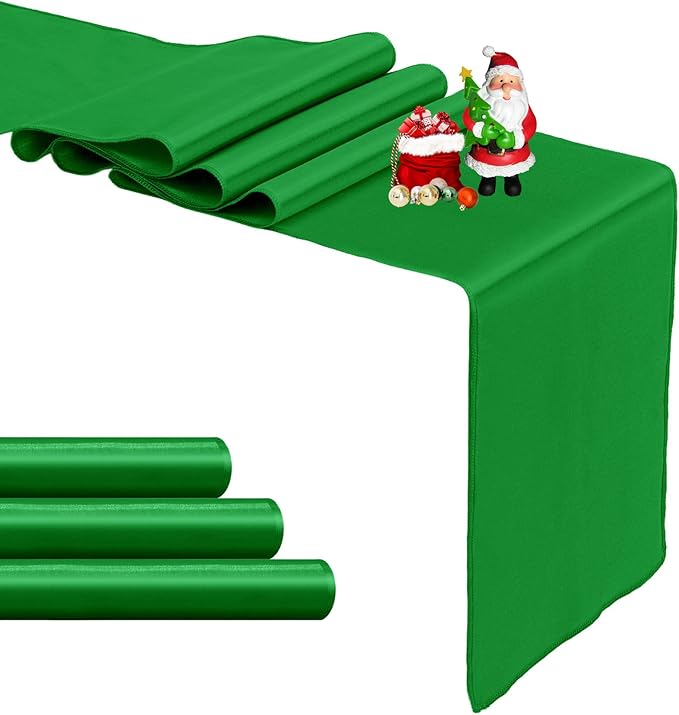 4-Pack Emerald Green Satin Table Runner 12 x 108 Inch Long Bright and Smooth Silk Fabric Table Runner for Wedding Banquet Birthday Party Decoration