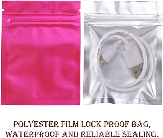 Blulu 100 Pieces Resealable Foil Proof Bags Scent Proof Flat Pouch Clear Smell Sealable Packing Bags Iridescent for Food Storage Snack Jewelry(5 x 7 Inch,Pink)