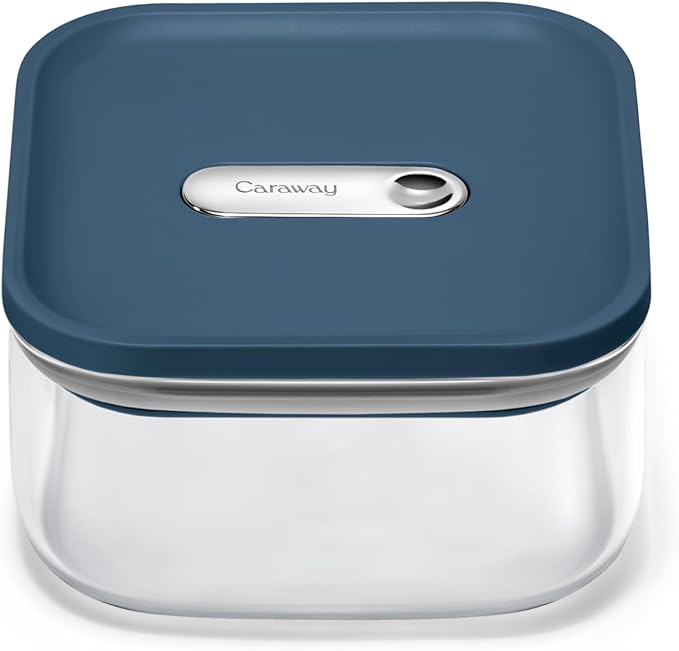 Caraway 1qt Glass Airtight Food Storage Container with Lid ??Non-Toxic, BPA-Free Kitchen Storage Container ??Stackable, Space-Saving Airtight Container for Dry Goods and More - Navy