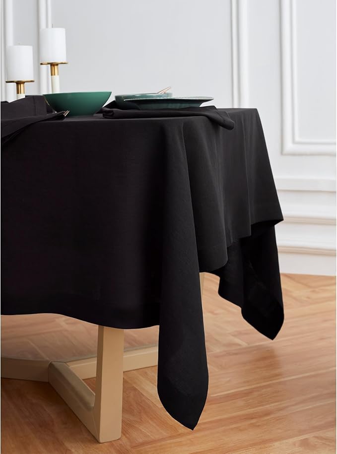 Solino Home Linen Black Tablecloth 70 x 132 Inch - 100% Pure Linen Rectangular Tablecloth - Machine Washable Table Cloth for Spring - Sonoma
