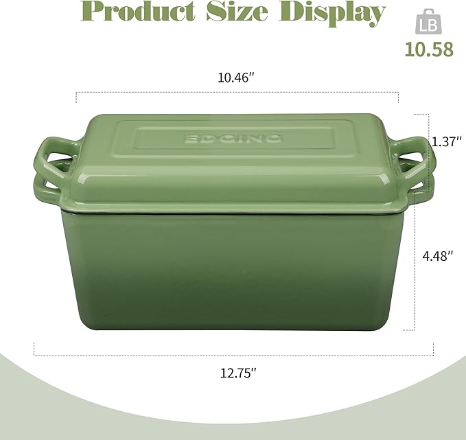 Enameled Cast Iron Dutch Oven, Oblong Bread Oven for Sourdough Bread Baking, Baking Pan, Dual Handles, Oven Safe, 4 Quart, Pistachio Green
